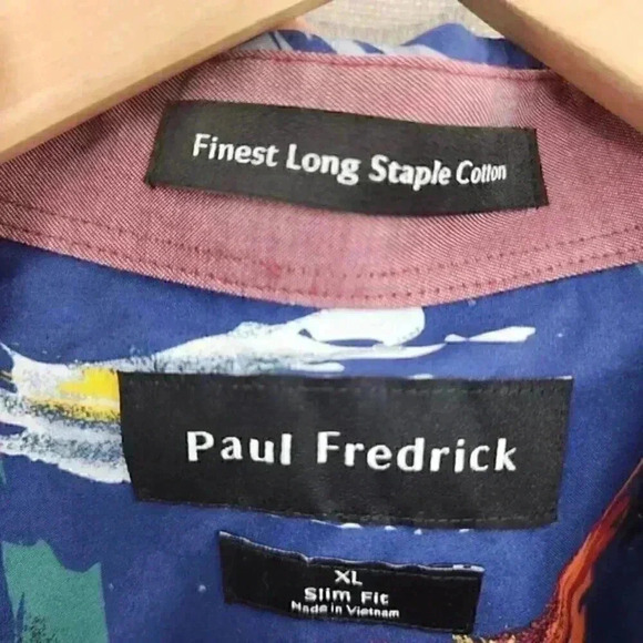 Paul Fredrick Blue Graphic Printed Long Sleeve Button Down Casual Slim shirt Men - Picture 6 of 10